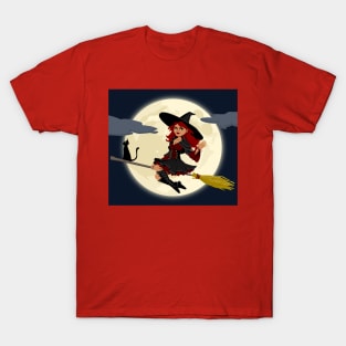 Halloween Flying Witch On Broom T-Shirt